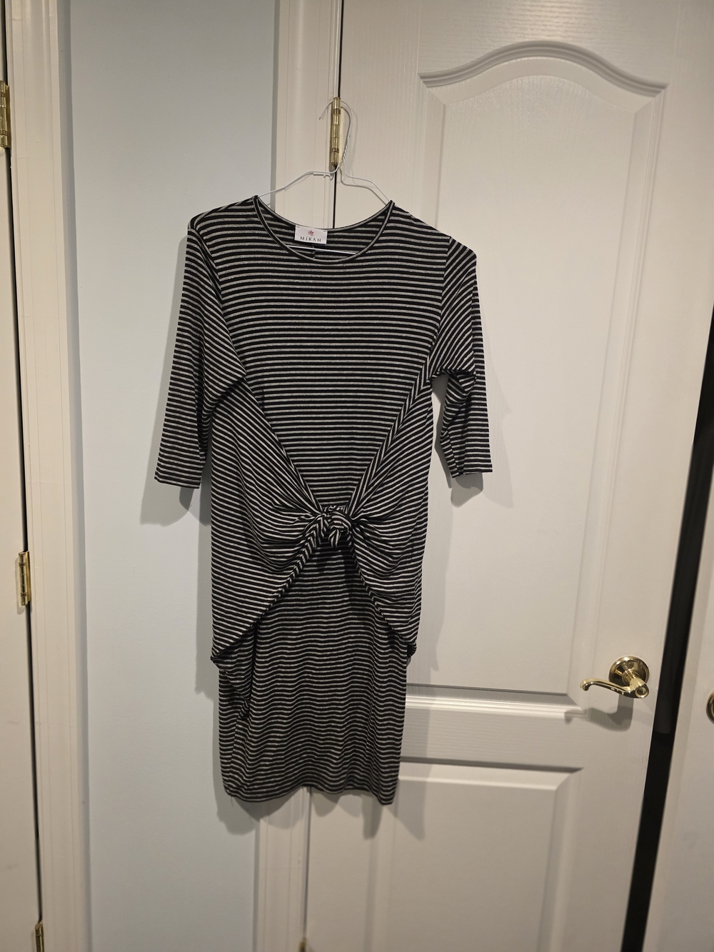 Knot-Front Striped Midi Dress - Black & Silver
